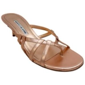 Manolo Blahnik Rose Gold Metallic Leather Slide Sandals SZ 38
